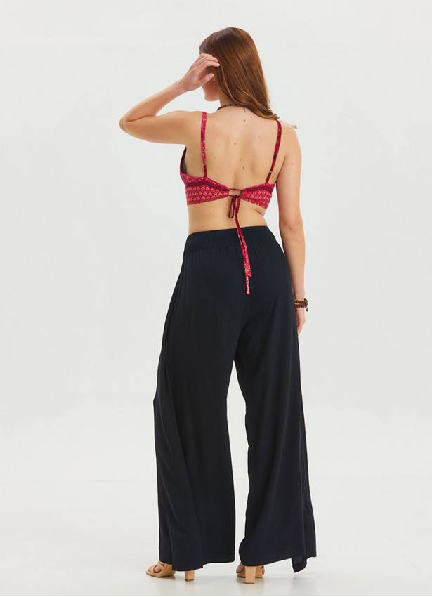 Black Bohemian Trousers with Elastic Waist and Tie Detail 4474